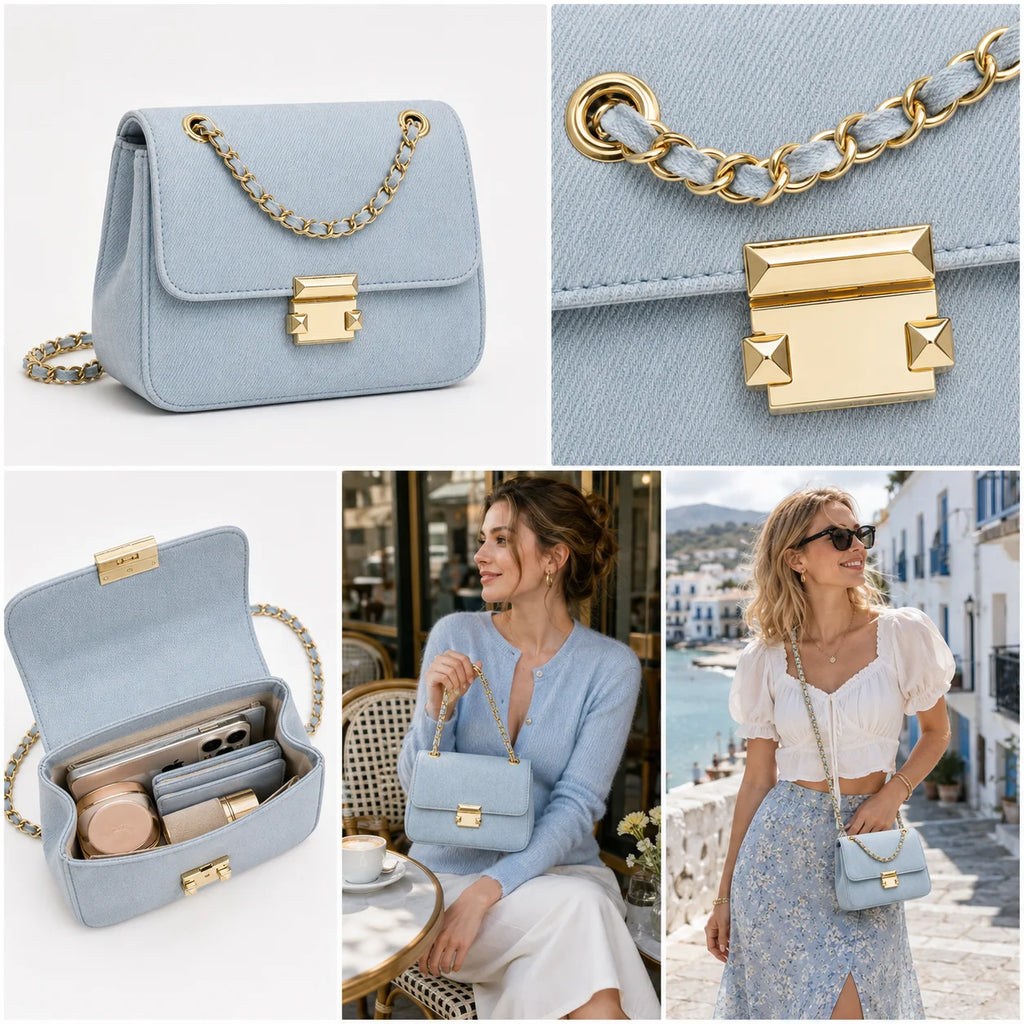 Wholesale Custom Slouchy Style Washed Denim Women's Shoulder Bag Minimalist Style High-quality Hardware Accessories