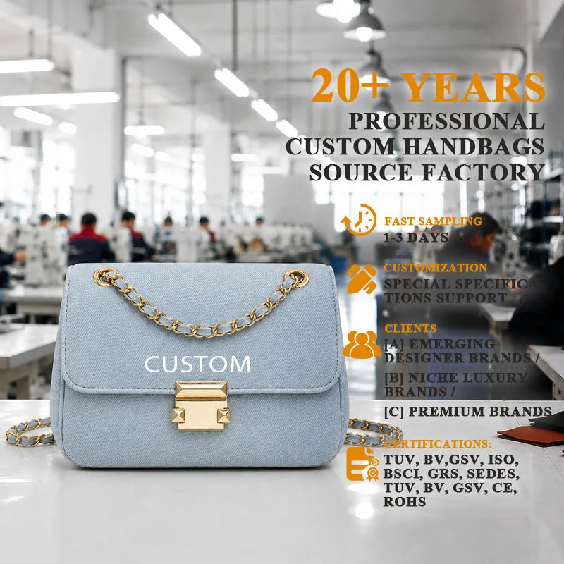 Wholesale Custom Slouchy Style Washed Denim Women's Shoulder Bag Minimalist Style High-quality Hardware Accessories
