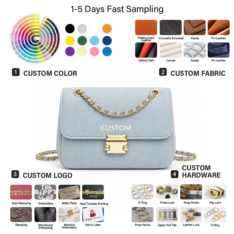 Wholesale Custom Slouchy Style Washed Denim Women's Shoulder Bag Minimalist Style High-quality Hardware Accessories