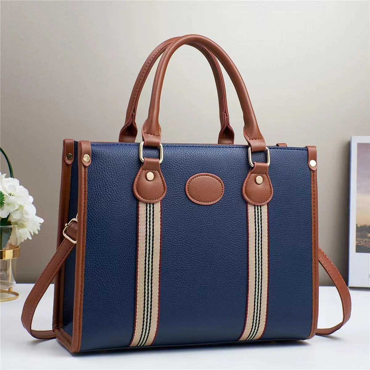 Wholesale Customizable PU Leather Polyester Lining Tote Bag OEM/ODM ServiceWomen's Trendy Large Capacity PU Handbag