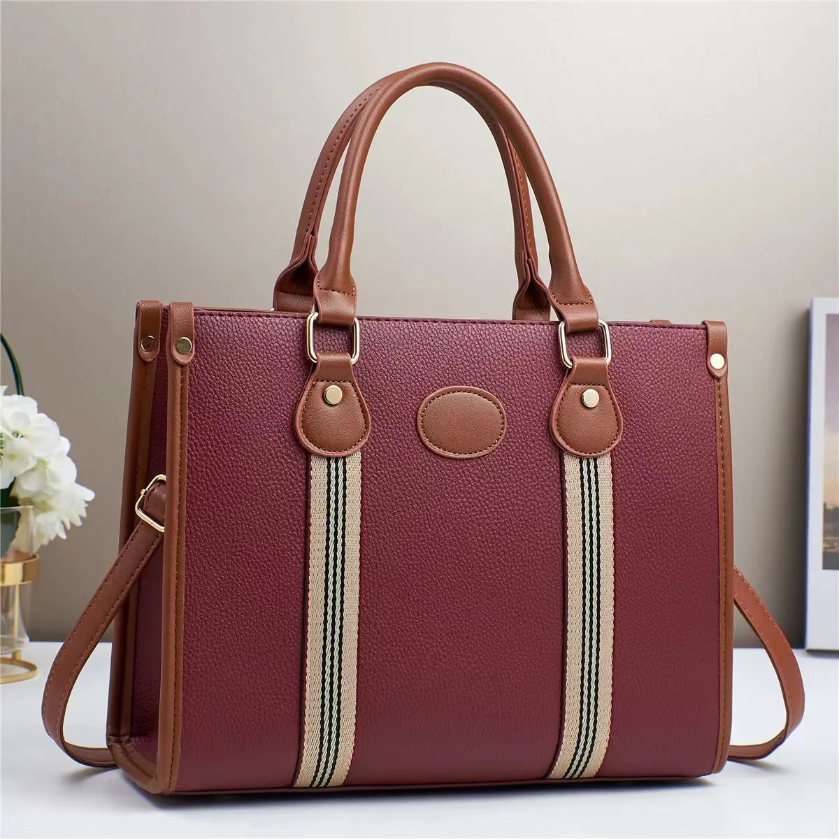 Wholesale Customizable PU Leather Polyester Lining Tote Bag OEM/ODM ServiceWomen's Trendy Large Capacity PU Handbag