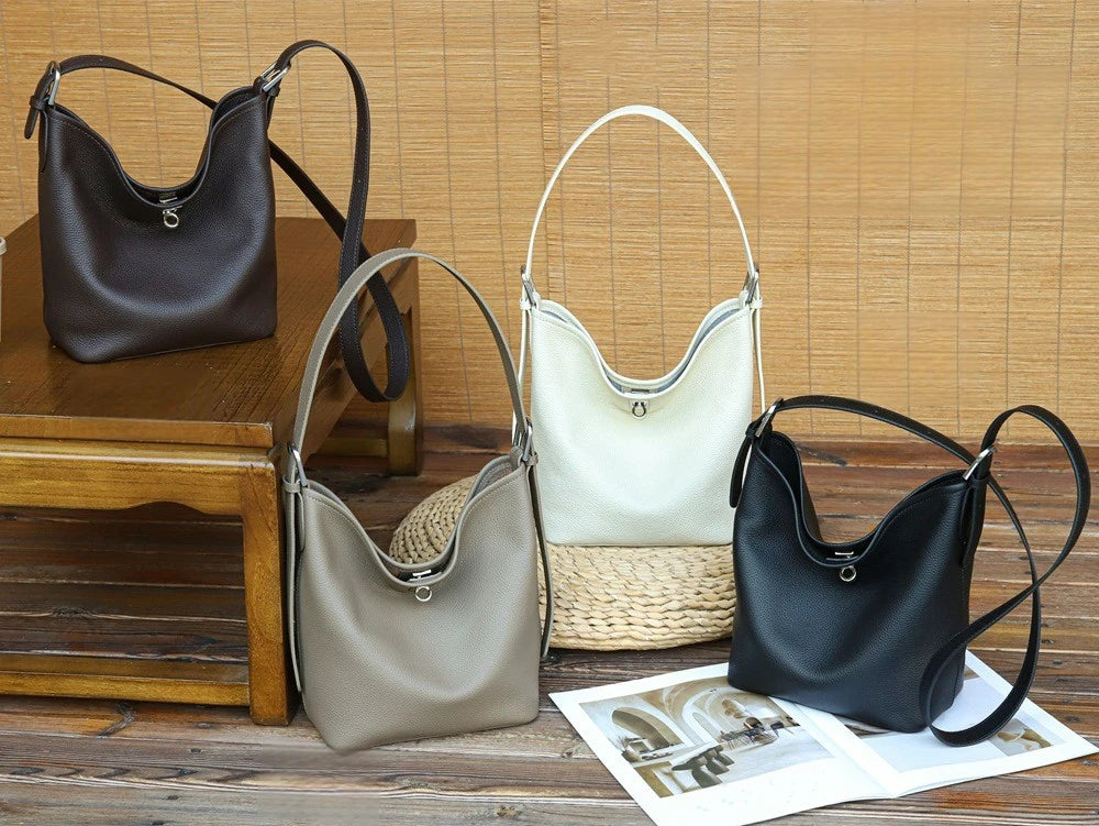 Wholesale Genuine Leather Bucket Bags Simple Leisure Soft Cowhide Women's Shoulder Bags Crossbody Bags OEM ODM