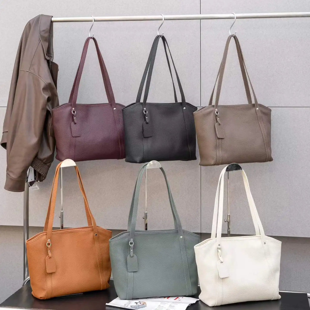 Wholesale Genuine Leather Ladies Shoulder Bags Large Capacity Tote Bags Simple Casual Soft Cowhide Handbags for Women