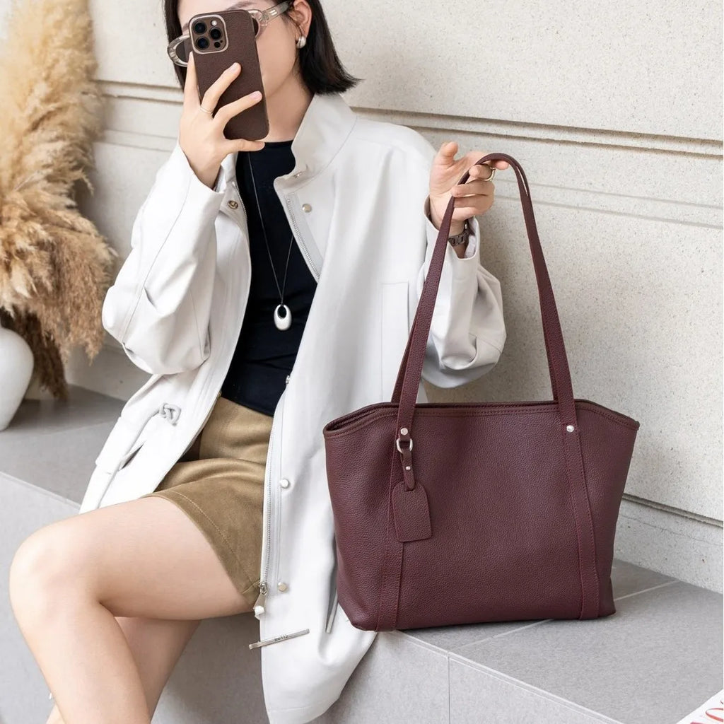 Wholesale Genuine Leather Ladies Shoulder Bags Large Capacity Tote Bags Simple Casual Soft Cowhide Handbags for Women