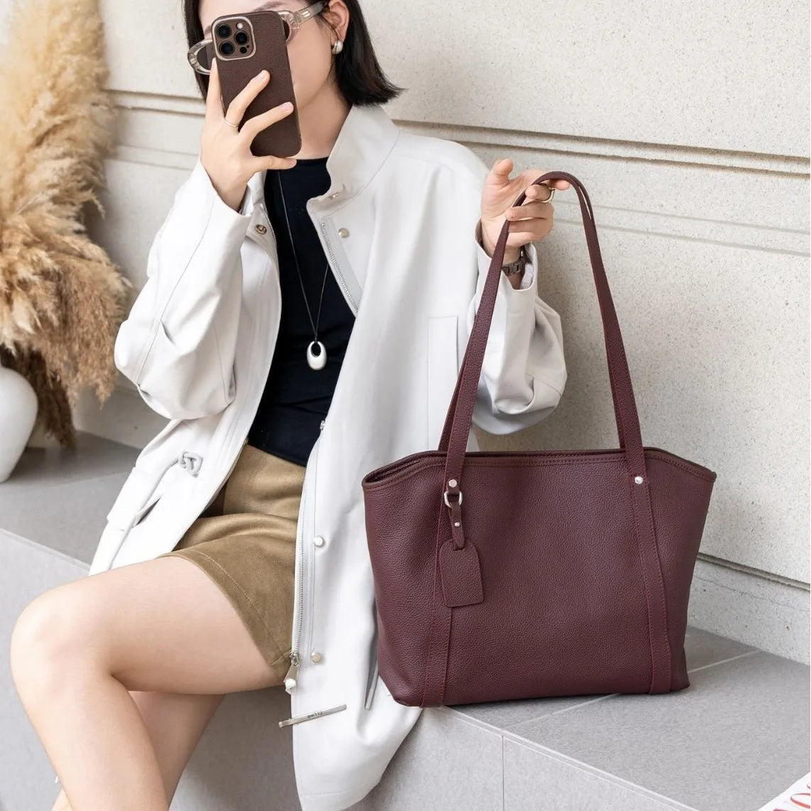 Wholesale Genuine Leather Ladies Shoulder Bags Large Capacity Tote Bags Simple Casual Soft Cowhide Handbags for Women