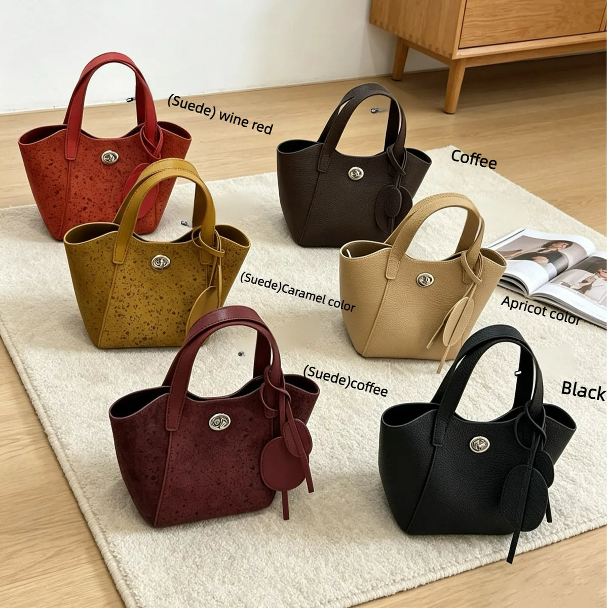 Wholesale Genuine Leather Ladys Bags New Suede Cowhide Women's Handbags Bucket Bags Fashion Ladies Small Bags
