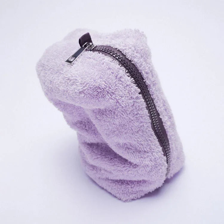 Wholesale Kawaii Mini Brown Quilted Towel Cosmetic Pouch Sustainable Terry Cloth Makeup Bag