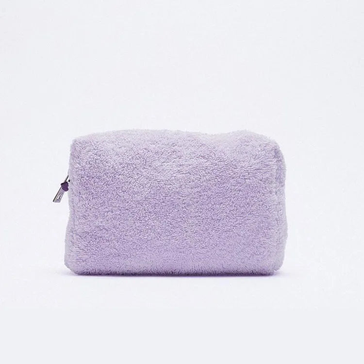 Wholesale Kawaii Mini Brown Quilted Towel Cosmetic Pouch Sustainable Terry Cloth Makeup Bag