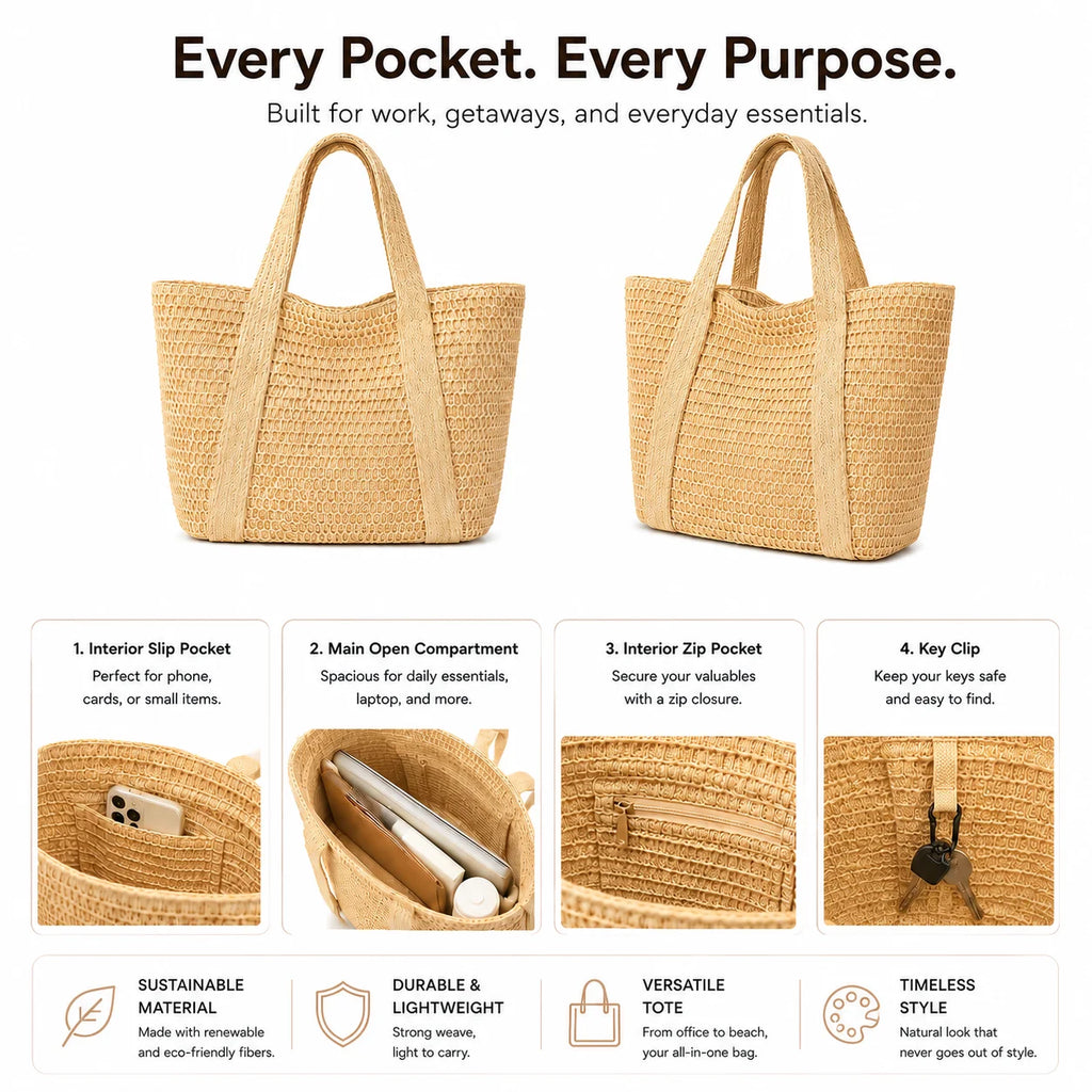 Wholesale Large Handmade Woven Straw Tote Bag Open Top Beach Shopper Handbag with Custom Leather Logo OEM Bulk Supply