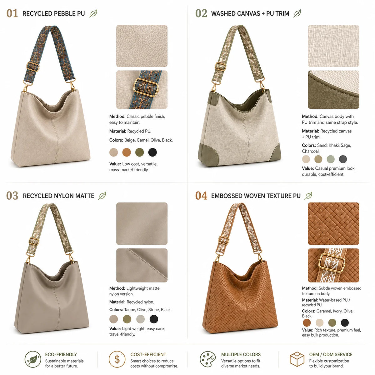 Wholesale PU Leather Crescent Shoulder Bag Pebbled Texture Wide Patterned Strap Gold-Tone Hardware Hobo Handbag