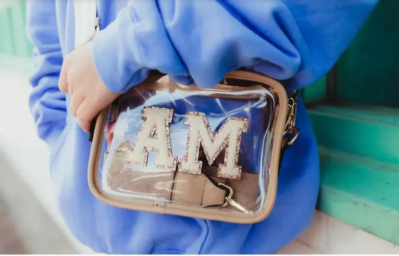 Wholesale PVC Gameday Purse Clear Wallet with Letter Patch Waterproof Shoulder Bag for Girls