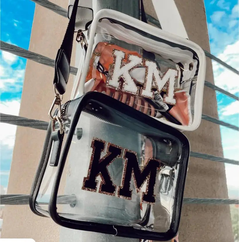 Wholesale PVC Gameday Purse Clear Wallet with Letter Patch Waterproof Shoulder Bag for Girls