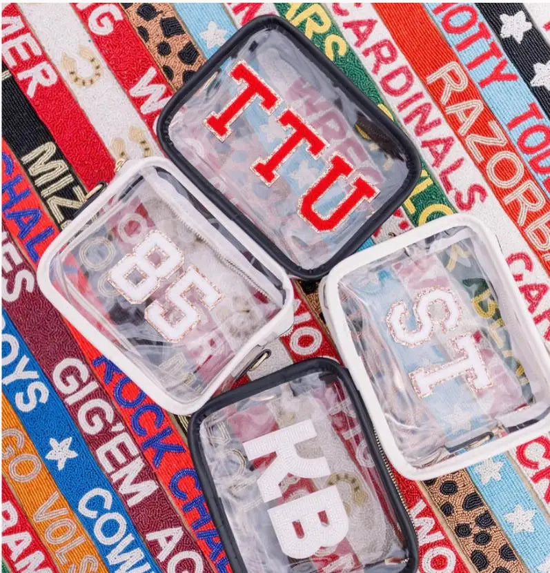 Wholesale PVC Gameday Purse Clear Wallet with Letter Patch Waterproof Shoulder Bag for Girls