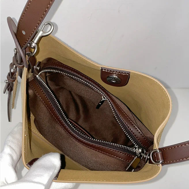 Wholesale Suede Bags Cross Border Sales Nubuck Cowhide Women's Shoulder Bags Crossbody Bag Genuine Leather Bucket Bags for Women