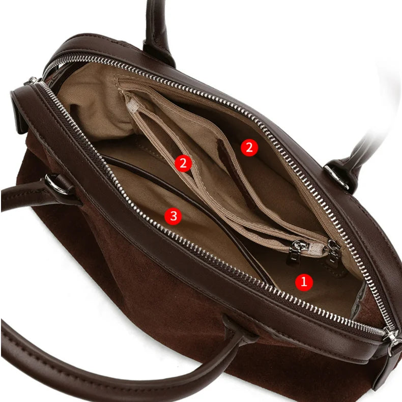 Wholesale Suede Bags Retro Nunuck Cowhide Women's Handbags Crossbody Bags Boston Bags Genuine Leather Ladies Bags