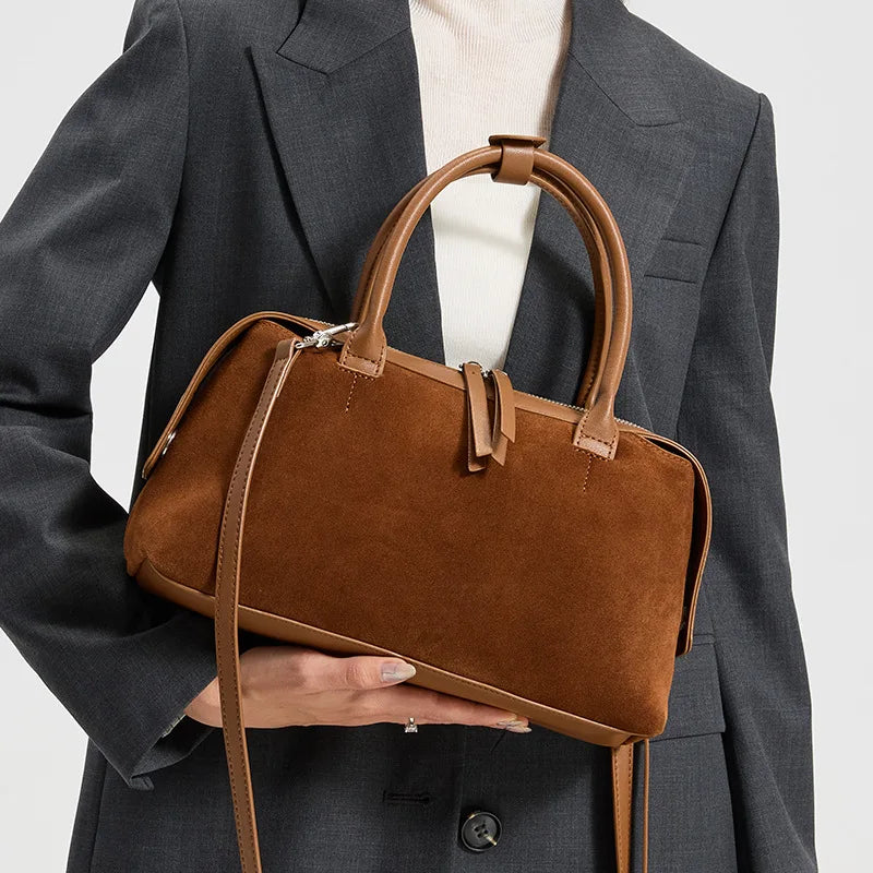 Wholesale Suede Bags Retro Nunuck Cowhide Women's Handbags Crossbody Bags Boston Bags Genuine Leather Ladies Bags