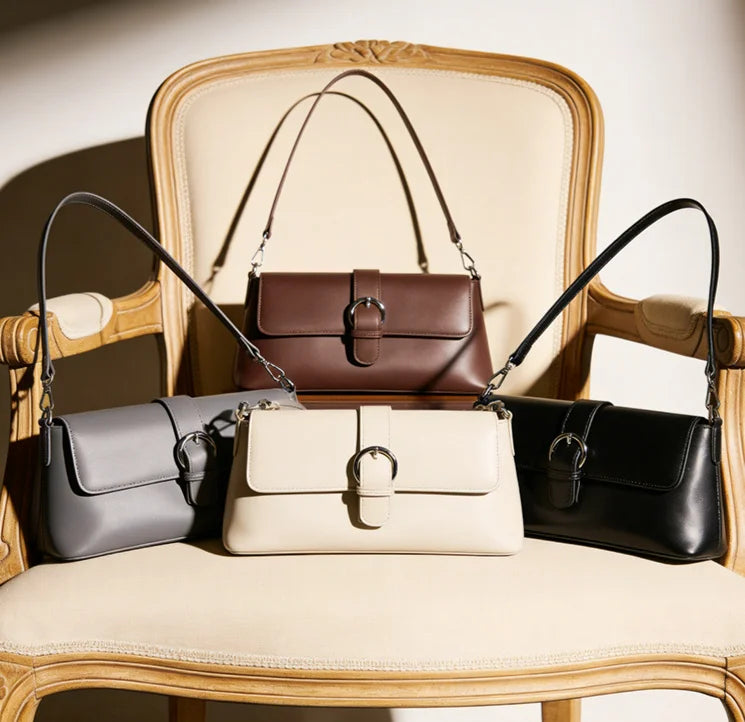 Wholesale or Custom Genuine Leather Women's Shoulder Bags Underarm Bags Elegant Ladys Bags Fashion Cowhide Crossbody Bags
