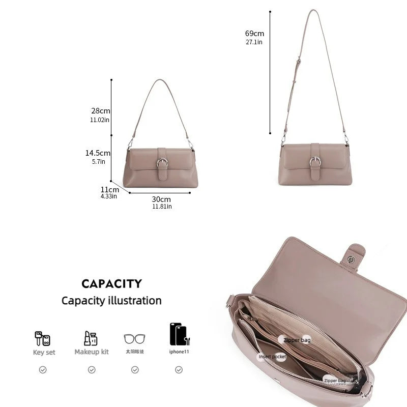 Wholesale or Custom Genuine Leather Women's Shoulder Bags Underarm Bags Elegant Ladys Bags Fashion Cowhide Crossbody Bags