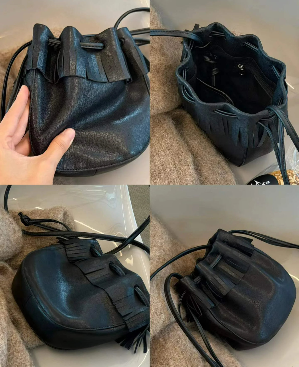 Wholesale or Custom Genuine Leather Women's Crossbody Bag Small Bag Mobile Phone Bag Soft Sheepskin Drawstring Bucket Bags