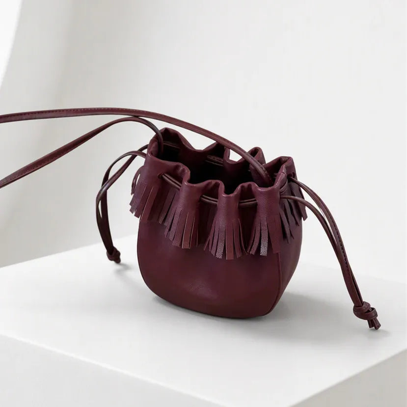 Wholesale or Custom Genuine Leather Women's Crossbody Bag Small Bag Mobile Phone Bag Soft Sheepskin Drawstring Bucket Bags