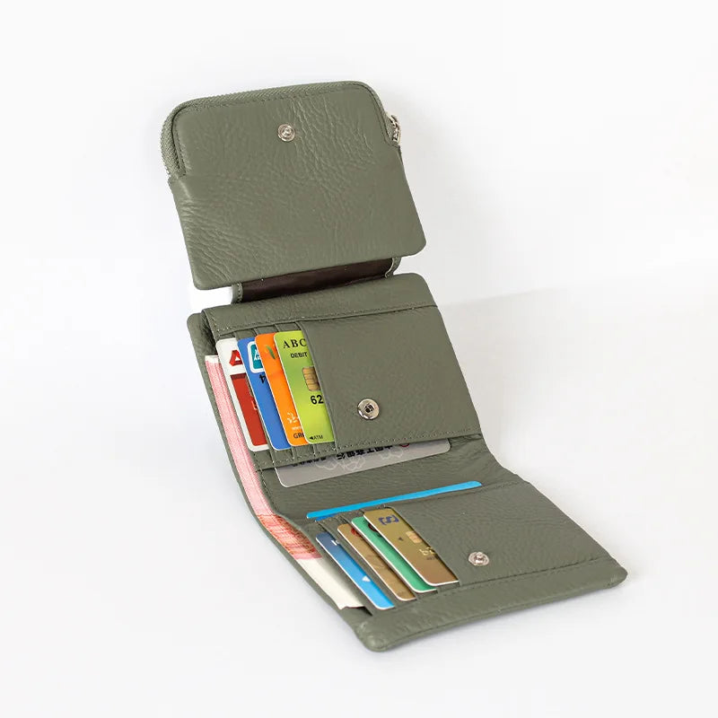 Wholesale or Custom High Quality Cowhide Wallet Card Holder Popular Folding Short Genuine Leather Purse Card Bag