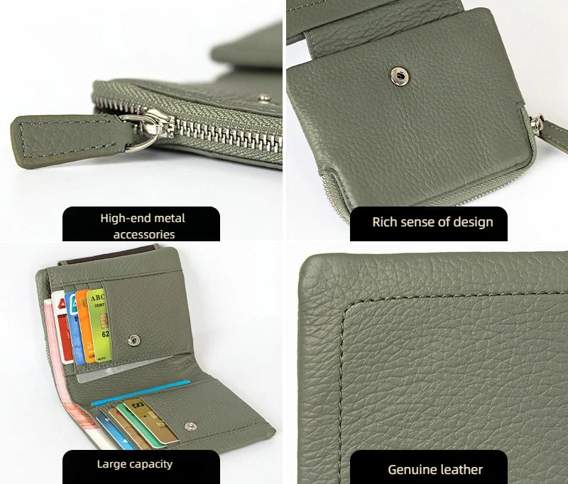 Wholesale or Custom High Quality Cowhide Wallet Card Holder Popular Folding Short Genuine Leather Purse Card Bag