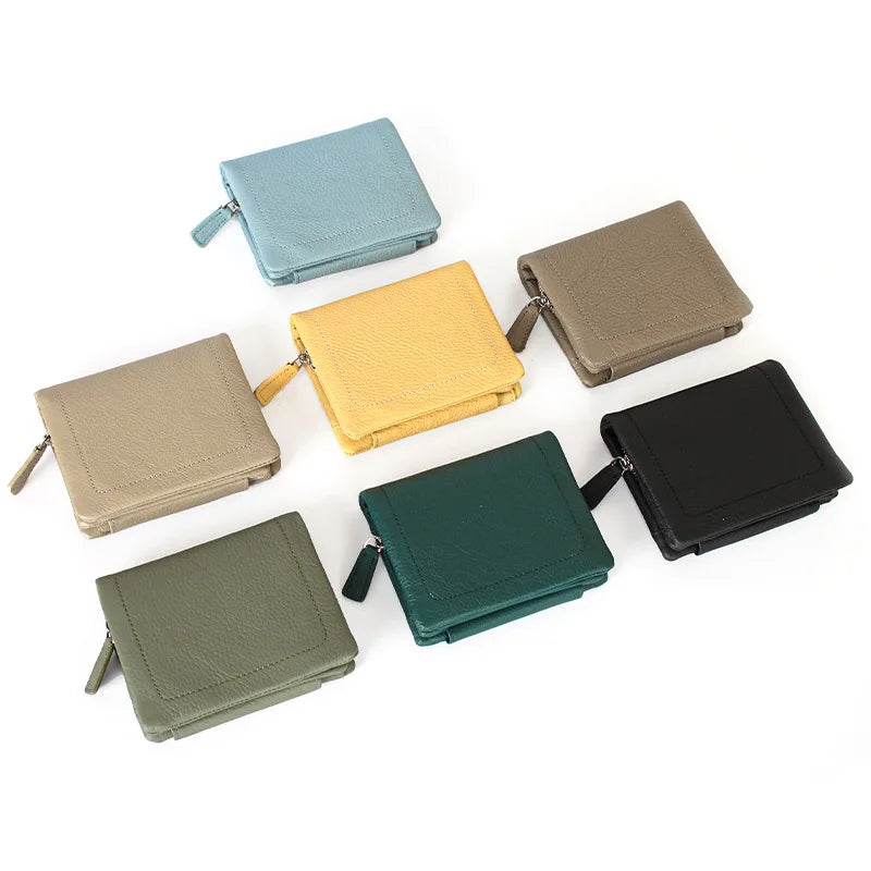 Wholesale or Custom High Quality Cowhide Wallet Card Holder Popular Folding Short Genuine Leather Purse Card Bag