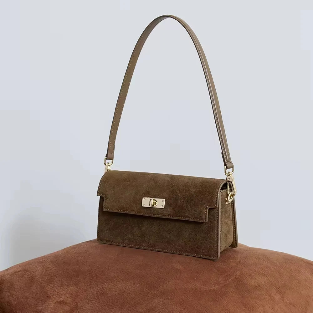 Women Armpit Shoulder Bag Custom Wholesale OEM Suede Genuine Leather Vintage Fashion Chic Small Lady Underarm Bags Manufacturer