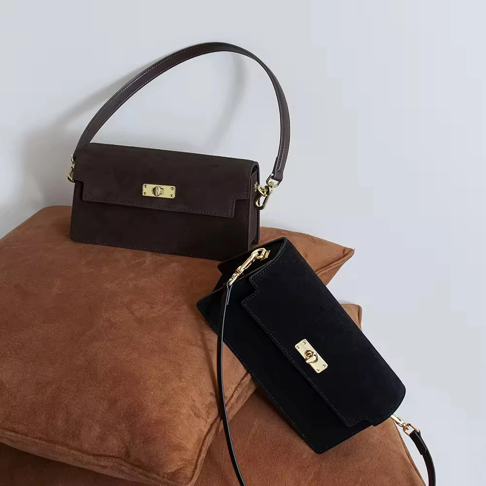 Women Armpit Shoulder Bag Custom Wholesale OEM Suede Genuine Leather Vintage Fashion Chic Small Lady Underarm Bags Manufacturer