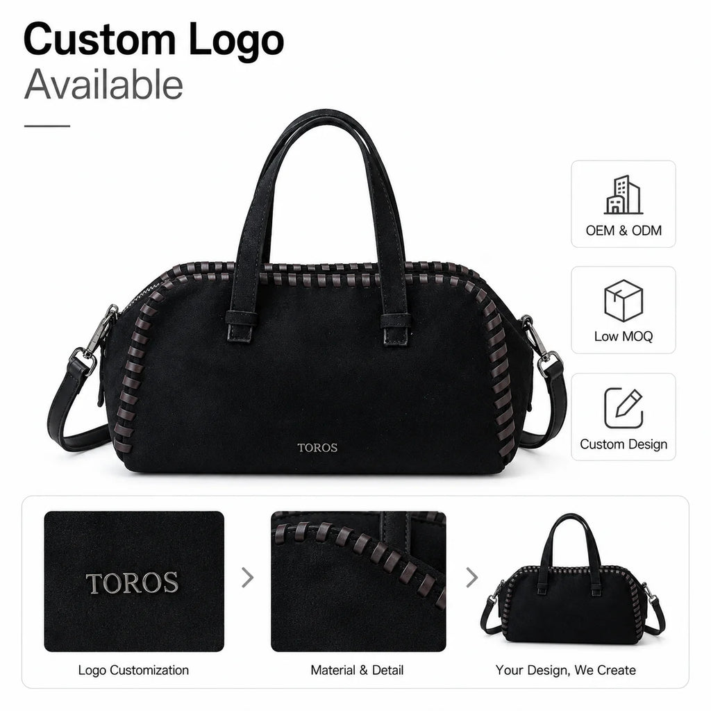 Women Black Handbag Woven Trim Top Handle Shoulder Tote Bag Casual Daily Bag OEM Custom Wholesale