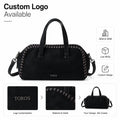 Women Black Handbag Woven Trim Top Handle Shoulder Tote Bag Casual Daily Bag OEM Custom Wholesale