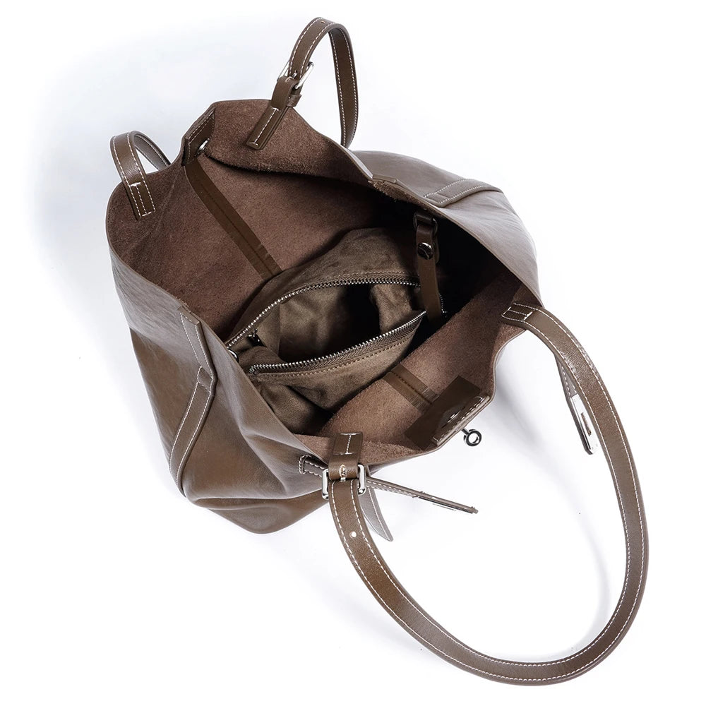 Women Genuine Leather Shoulder Bucket Bags Custom Wholesale Manufacturers ODM Ladies Retro Luxury Large Capacity Shoulder Bags