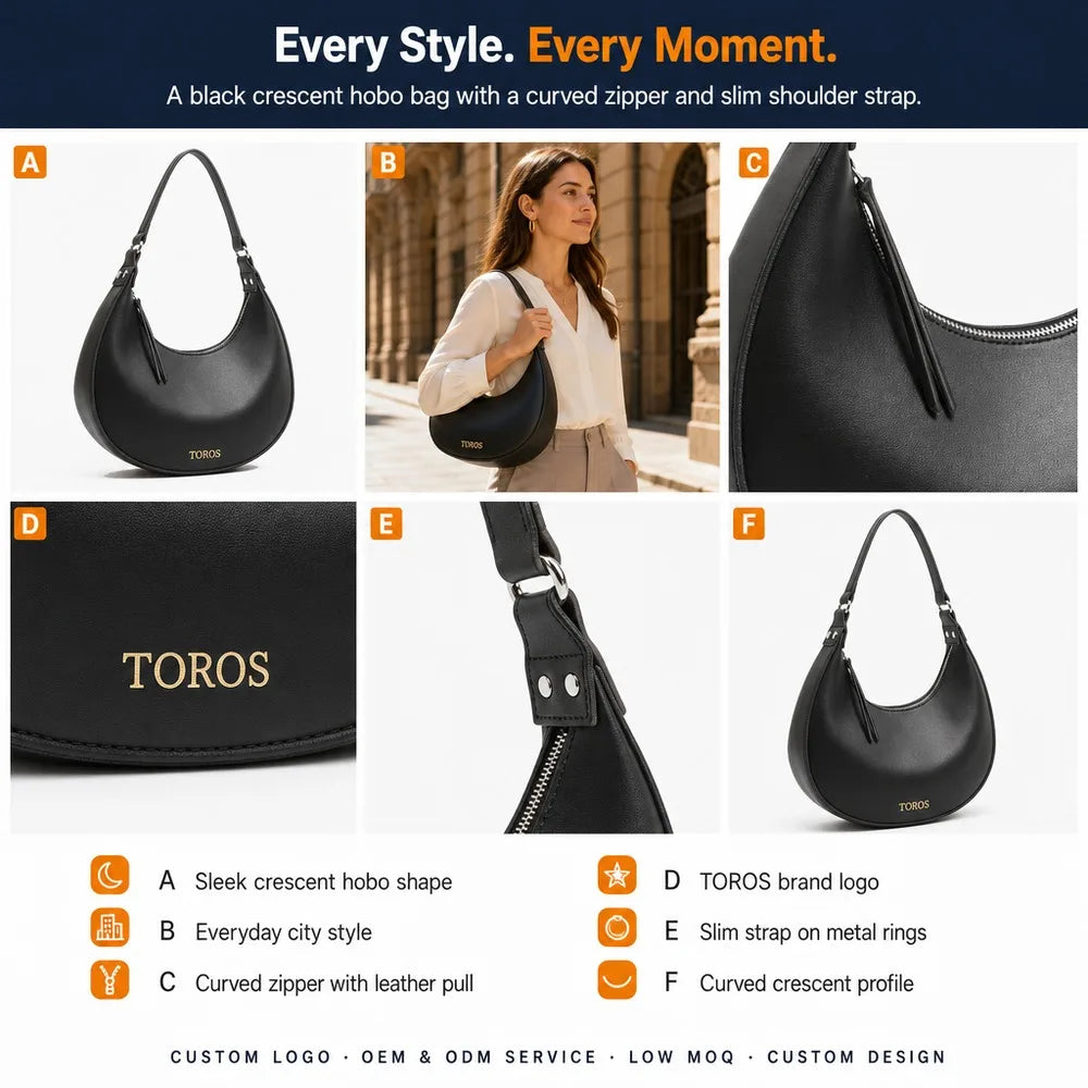 Women Half Moon Shoulder Bag RFID Blocking Crescent Clutch Purse Anti Theft Clip Vegan Leather for Daily Use
