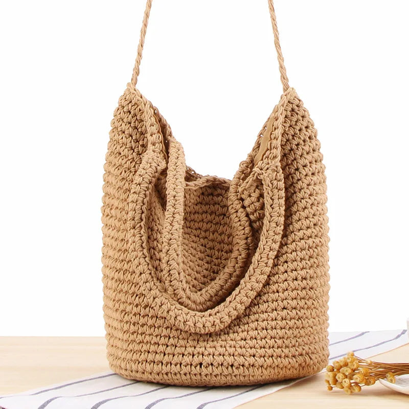 Women Popular Beach Bag Vintage Straw Crochet Shoulder Bag