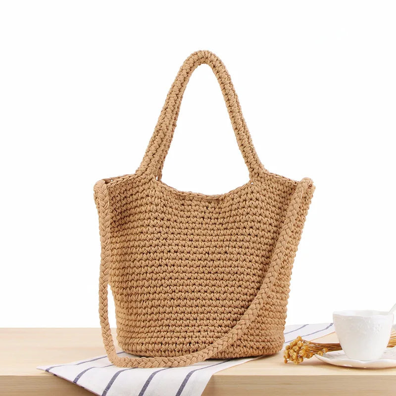 Women Popular Beach Bag Vintage Straw Crochet Shoulder Bag