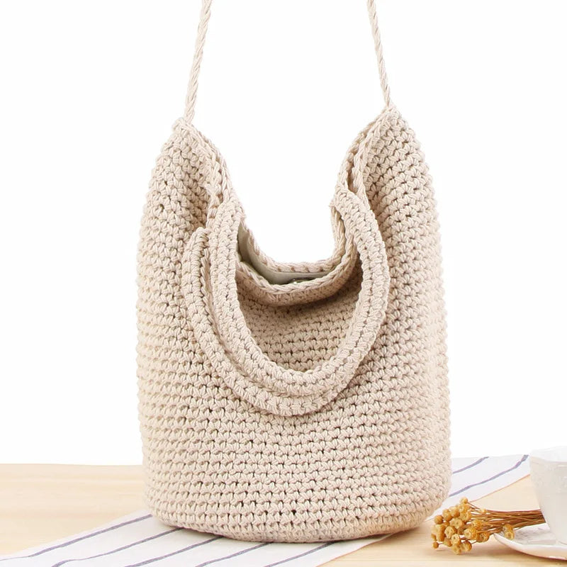 Women Popular Beach Bag Vintage Straw Crochet Shoulder Bag