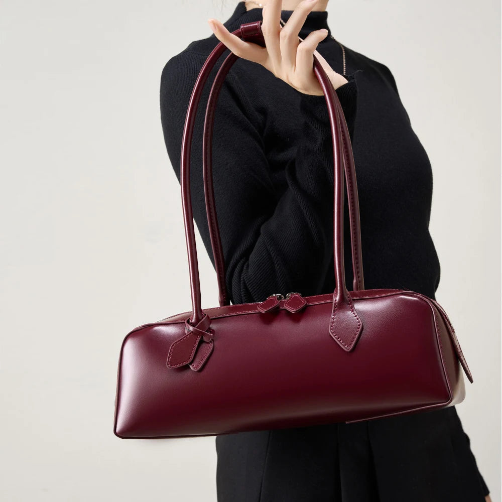 Women's 2026 New Fashion Design Large Capacity Zipper Genuine Leather Underarm Bag
