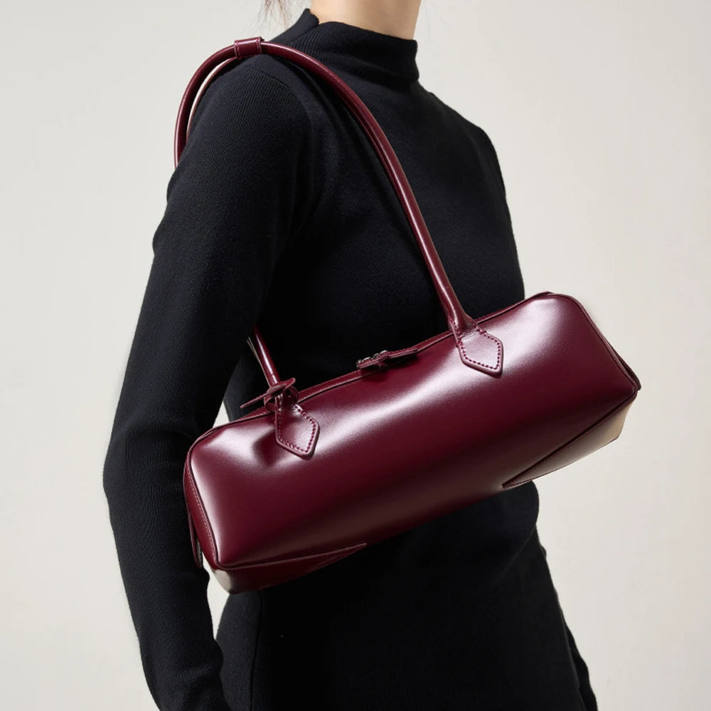 Women's 2026 New Fashion Design Large Capacity Zipper Genuine Leather Underarm Bag