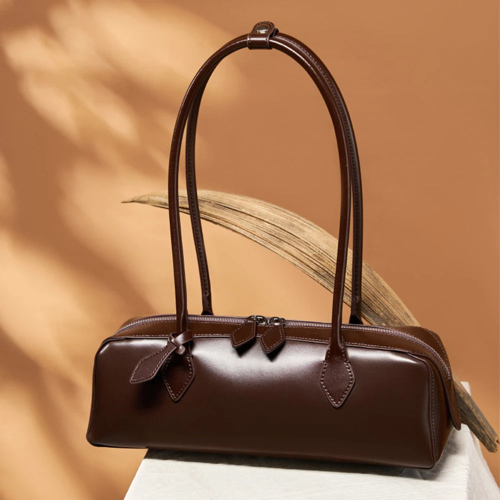 Women's 2026 New Fashion Design Large Capacity Zipper Genuine Leather Underarm Bag