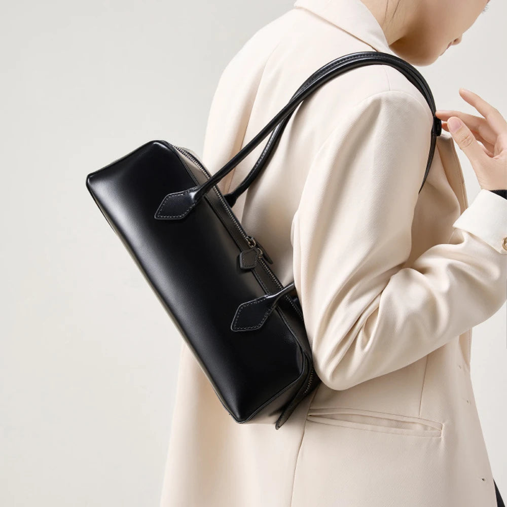 Women's 2026 New Fashion Design Large Capacity Zipper Genuine Leather Underarm Bag