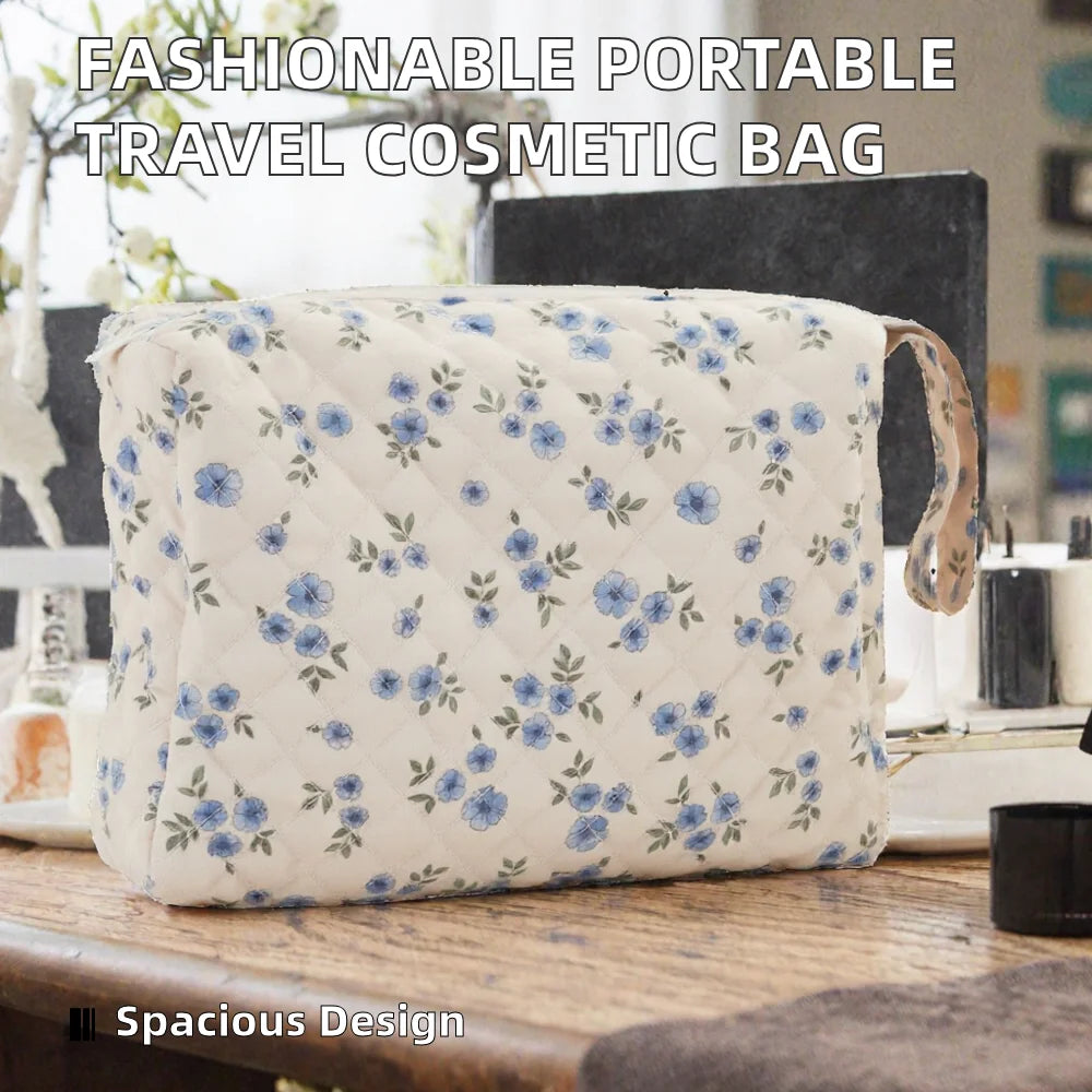 Women's Fashionable Quilted Travel Cosmetic Bag-Stylish Customizable Wash Bag Zipper Large Capacity Soft Handle Multiple Uses