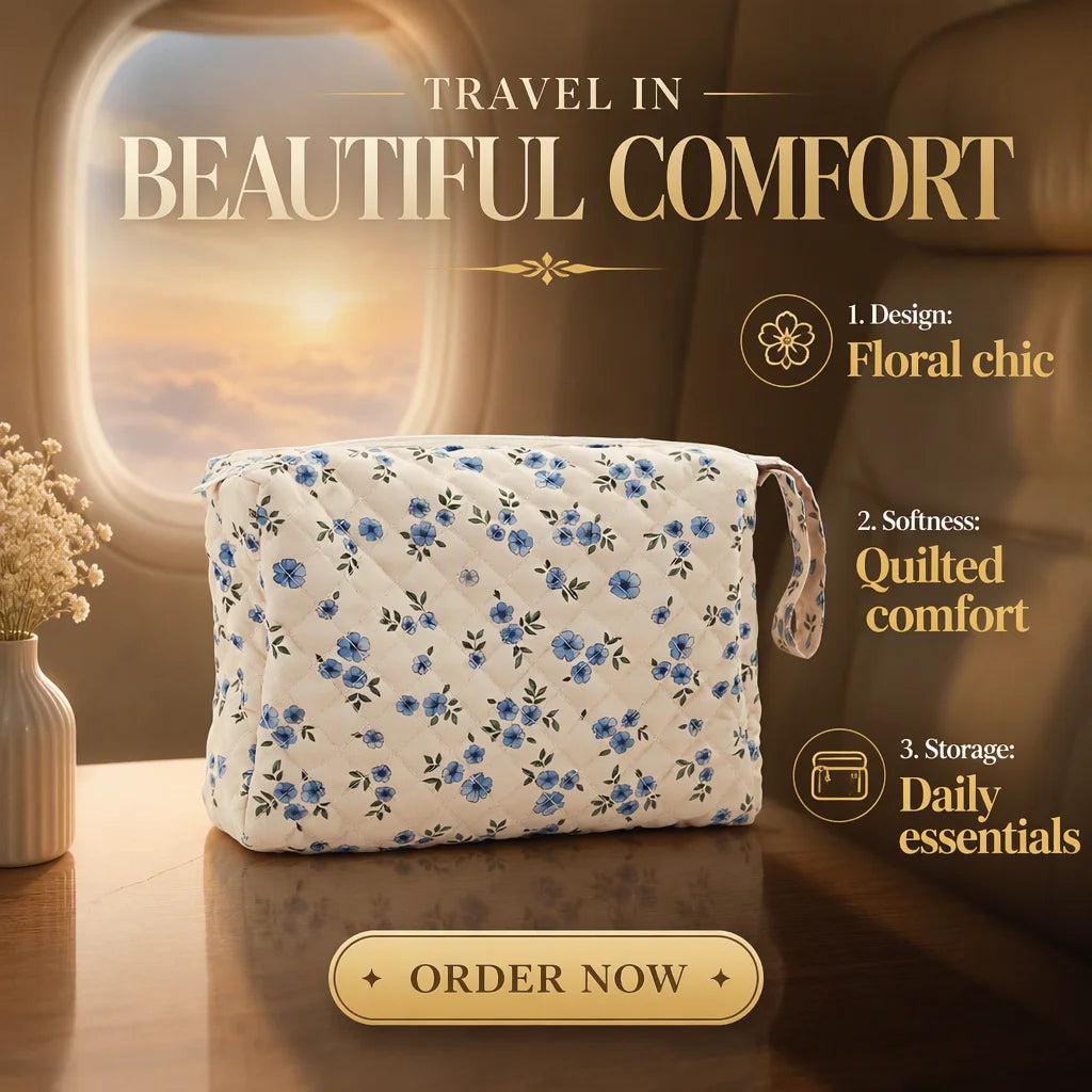 Women's Fashionable Quilted Travel Cosmetic Bag-Stylish Customizable Wash Bag Zipper Large Capacity Soft Handle Multiple Uses