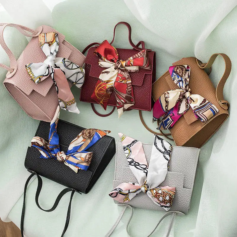 Women's Mini PU Messenger Bag Silk Scarf Decoration Geometric Pattern Zipper Fashion Shoulder Crossbody Bag