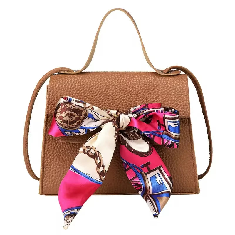 Women's Mini PU Messenger Bag Silk Scarf Decoration Geometric Pattern Zipper Fashion Shoulder Crossbody Bag
