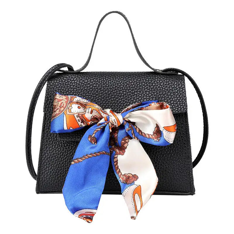 Women's Mini PU Messenger Bag Silk Scarf Decoration Geometric Pattern Zipper Fashion Shoulder Crossbody Bag
