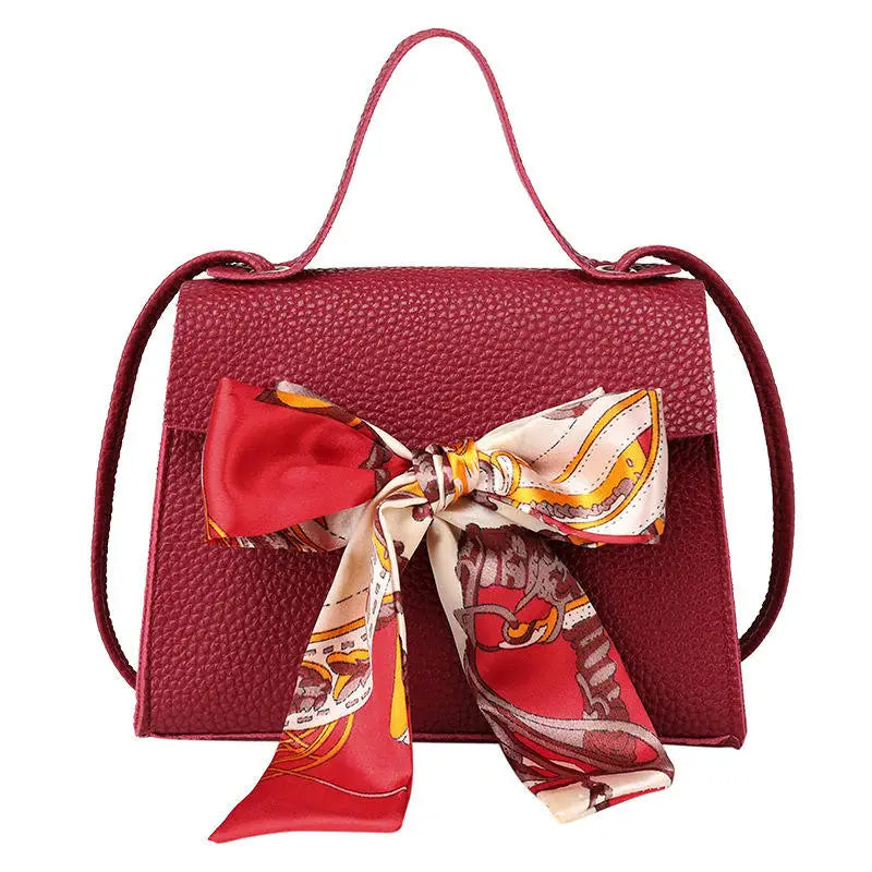 Women's Mini PU Messenger Bag Silk Scarf Decoration Geometric Pattern Zipper Fashion Shoulder Crossbody Bag
