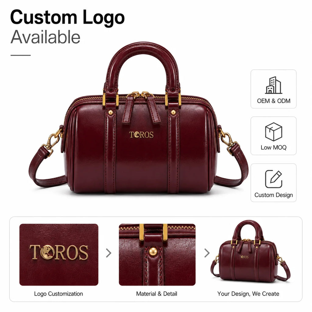 Women's PU Bowling Crossbody Bag with Zipper Closure Fashion Vintage Lady Style for Independent Retail Collections