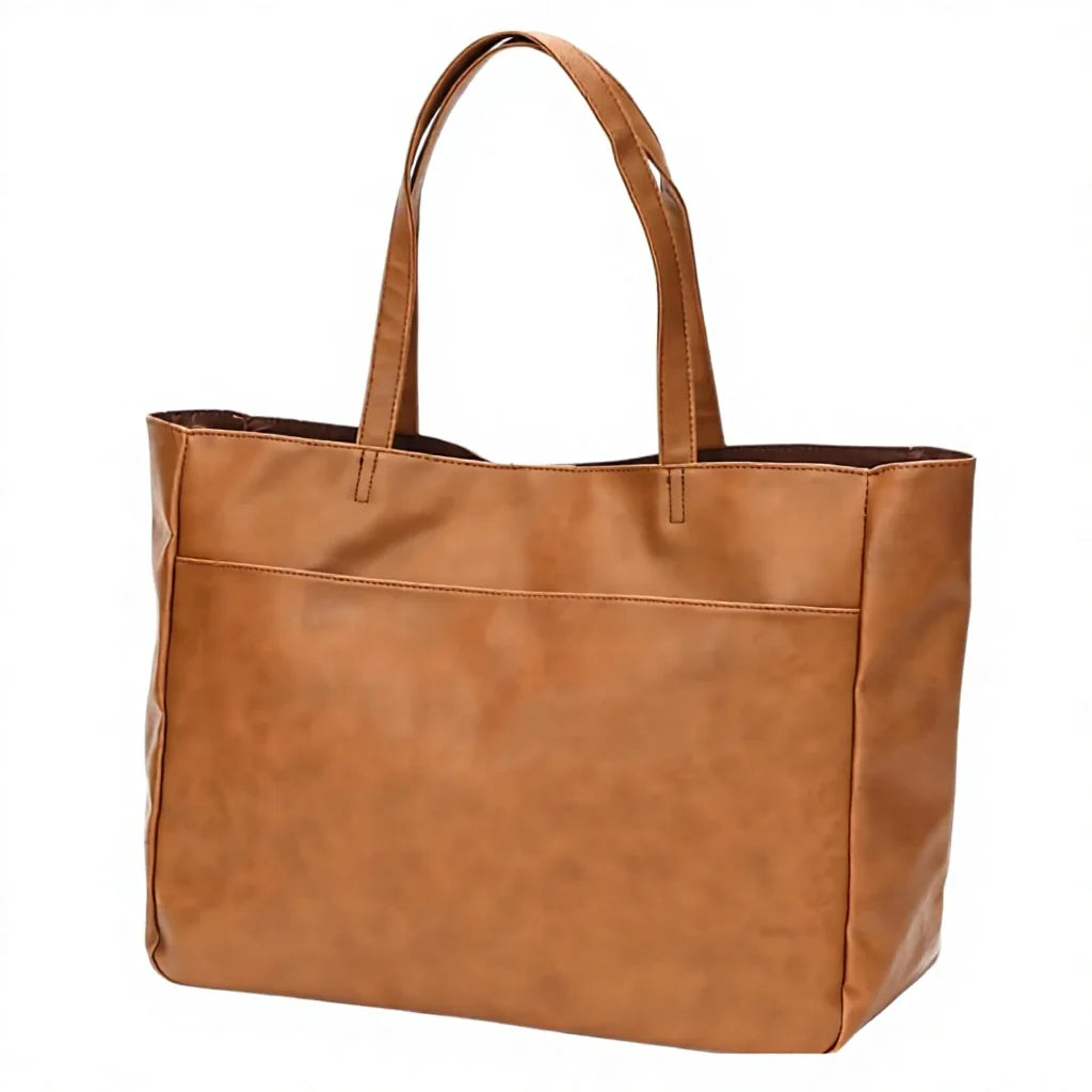 Women's Solid Color Business Tote Bag Autumn/Winter Embroidery Large Capacity Lightweight Bottle Holder Pockets Pu Totebag
