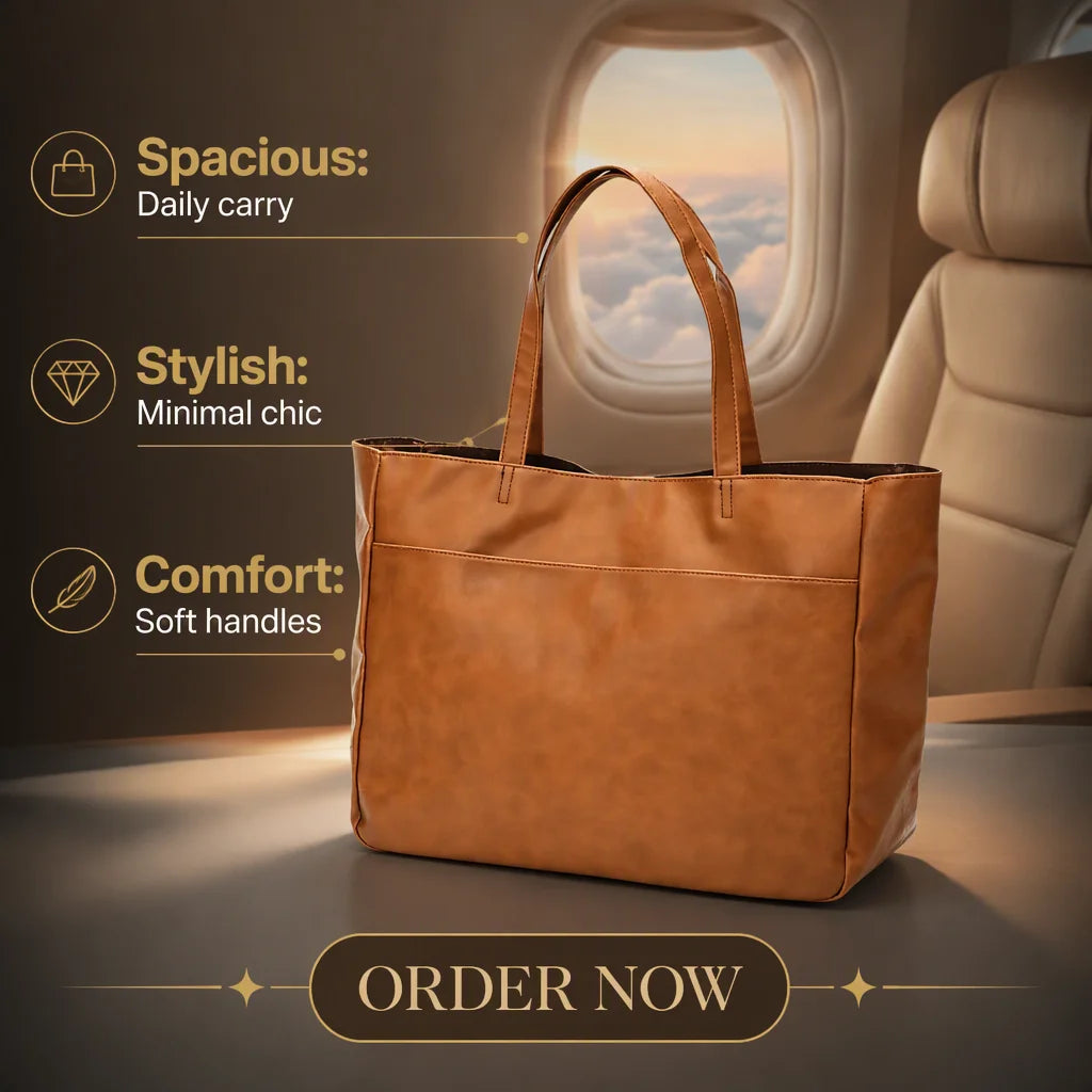 Women's Solid Color Business Tote Bag Autumn/Winter Embroidery Large Capacity Lightweight Bottle Holder Pockets Pu Totebag