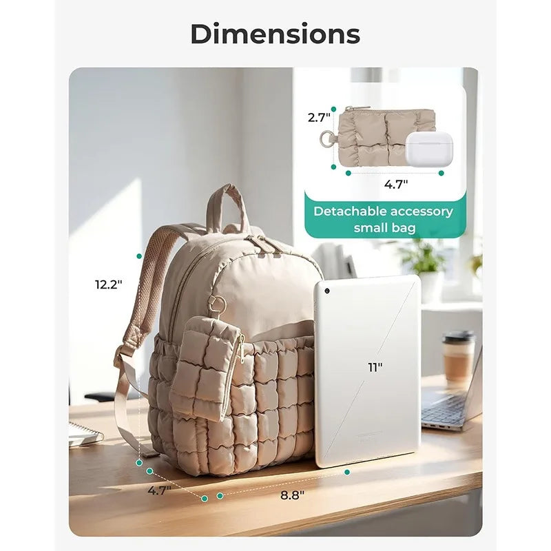 Women's Student Mini Backpack Puffy Lightweight Polyester Laptop Compartment Waterproof Summer Strap